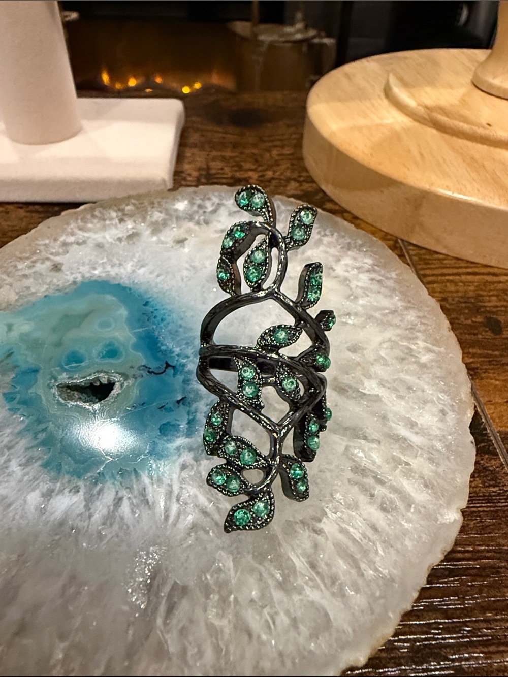 Emerald Leaf Vine Statement Ring - Green